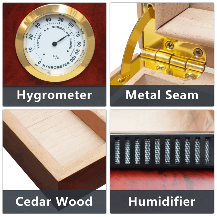 Cedar Wood Cigar Storage Box with Humidifier/ Tempered Glass Top Humidor Case (20-30 Cigars)