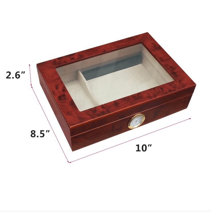 Cedar Wood Cigar Storage Box with Humidifier/ Tempered Glass Top Humidor Case (20-30 Cigars)