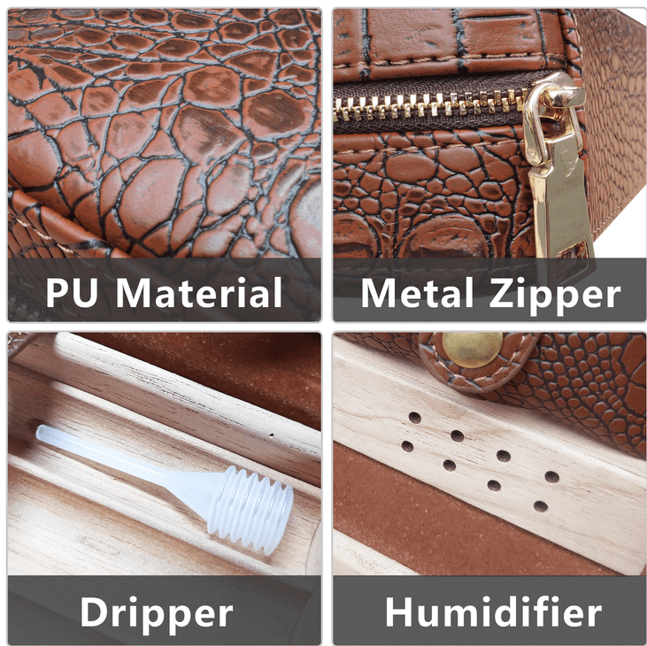 Cigar Travel Humidor / Portable Briefcase Wrapper Cedar Wood Leather Cigar Case