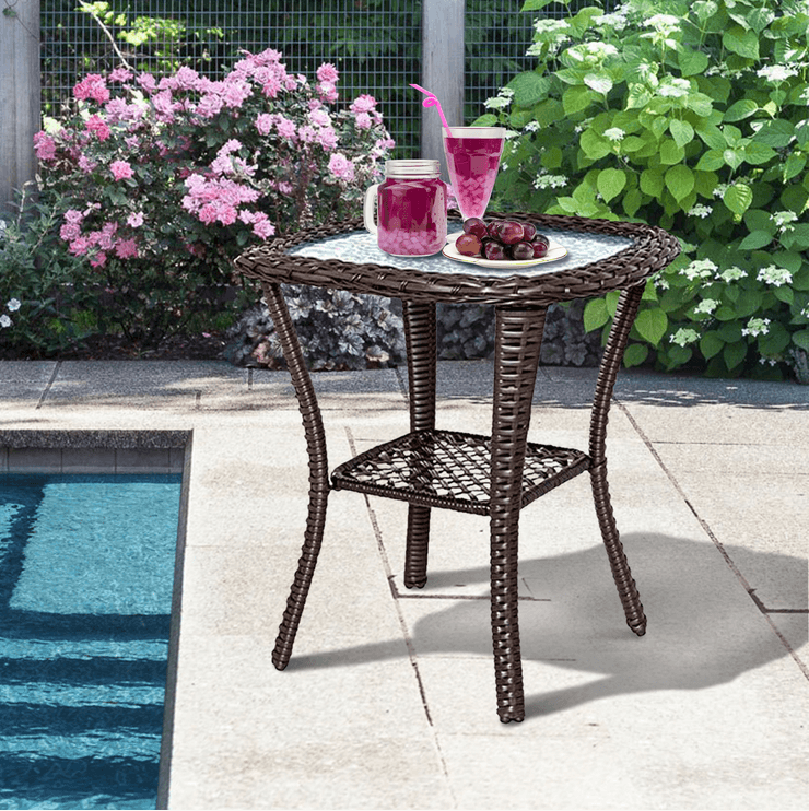 Outdoor Resin Wicker Glass Top Side Coffee Table