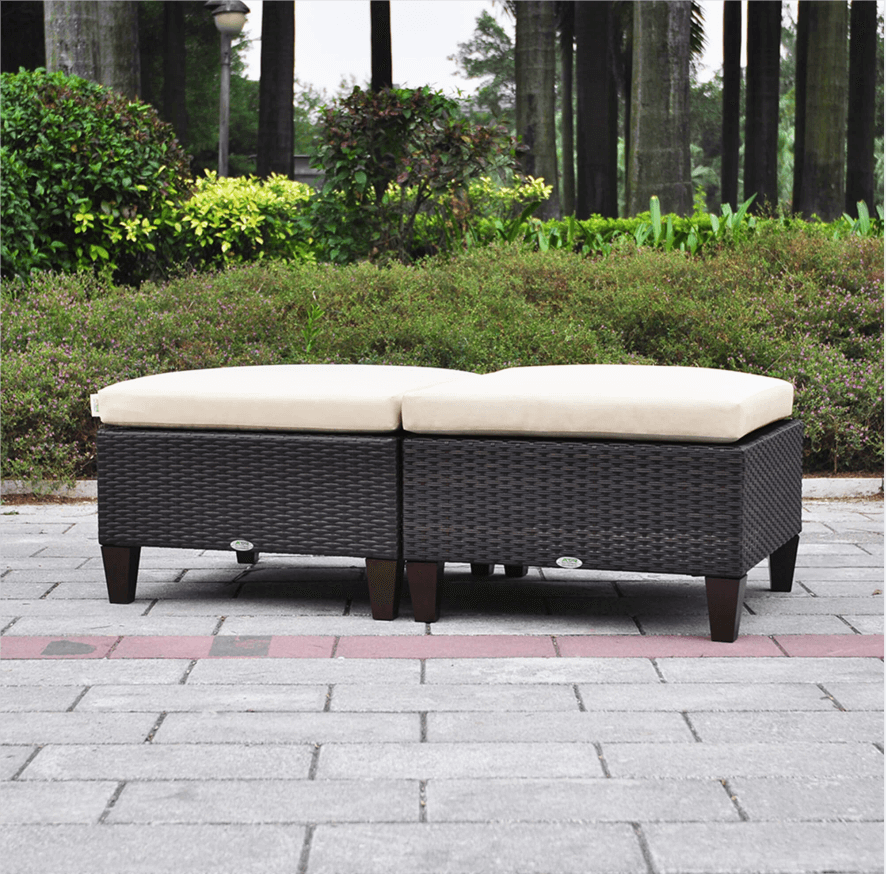 Arttoreal Outdoor Patio Wicker Ottoman Seat with Cushion / All Weather Foot Rest Stool Coffee Table