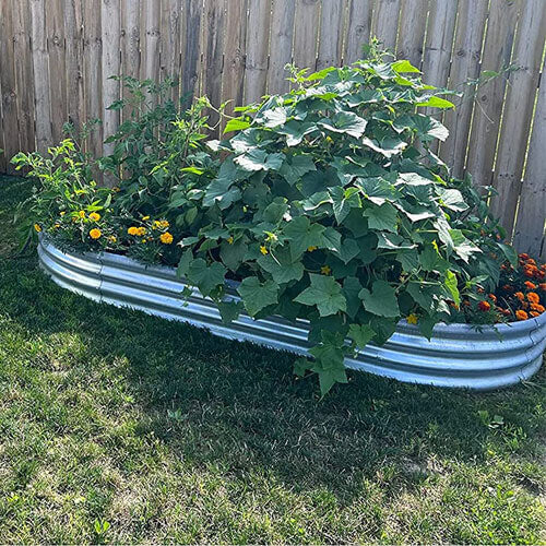 Outdoor Raised Garden Bed/Planter Raised Garden Boxes/ Oval Large Metal Raised Planter Bed for for Plants, Vegetables and Flowers, Silver
