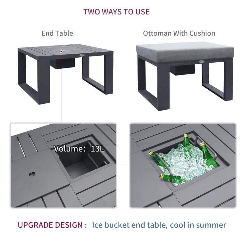 Arttoreal Aluminum Patio Sofa 5 Piece Outdoor Sectional Set, Outdoor Furniture with Tea Table