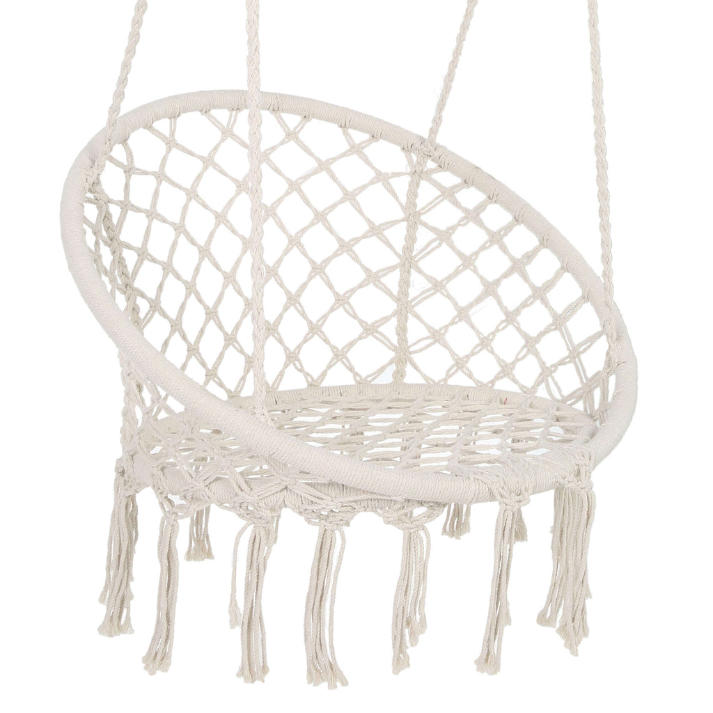 Hammock Chair Hanging Macrame Swing/Handmade Knitted Cotton Rope Hammock Swing Chair for Indoor Outdoor Garden Patio Deck, Beige