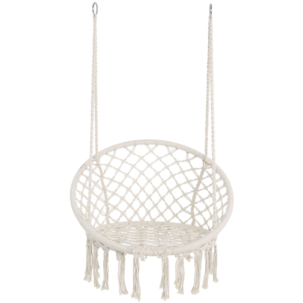Hammock Chair Hanging Macrame Swing/Handmade Knitted Cotton Rope Hammock Swing Chair for Indoor Outdoor Garden Patio Deck, Beige