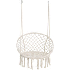 Hammock Chair Hanging Macrame Swing/Handmade Knitted Cotton Rope Hammock Swing Chair for Indoor Outdoor Garden Patio Deck, Beige
