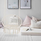 Hammock Chair Hanging Macrame Swing/Handmade Knitted Cotton Rope Hammock Swing Chair for Indoor Outdoor Garden Patio Deck, Beige
