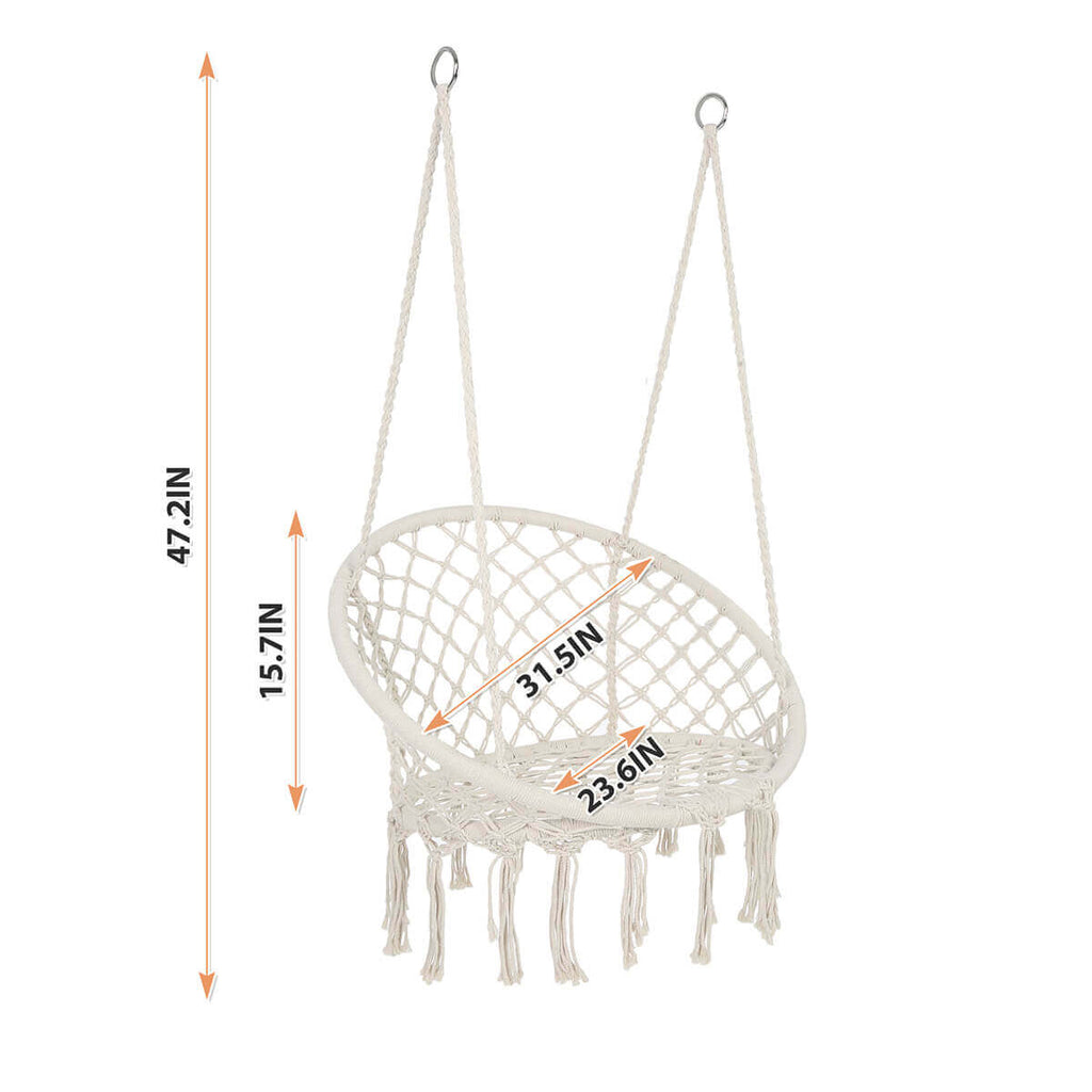 Hammock Chair Hanging Macrame Swing/Handmade Knitted Cotton Rope Hammock Swing Chair for Indoor Outdoor Garden Patio Deck, Beige