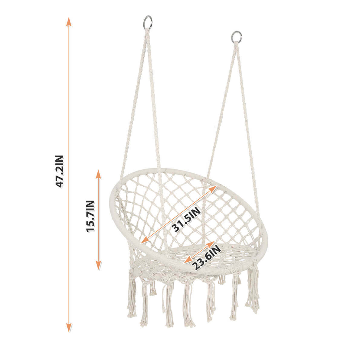 Hammock Chair Hanging Macrame Swing/Handmade Knitted Cotton Rope Hammock Swing Chair for Indoor Outdoor Garden Patio Deck, Beige
