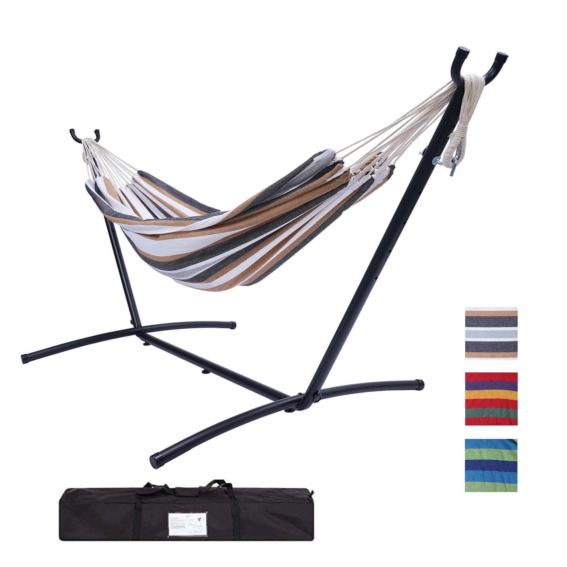 Arttoreal Double Hammock Bed with Space Saving Steel Stand/2 Person Freestanding Hammock with Carrying Bag for Garden Yard Outdoor 450lb Capacity