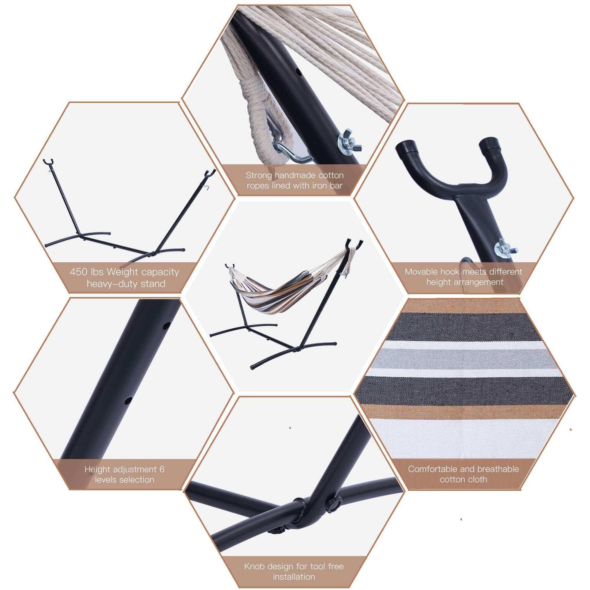 Arttoreal Double Hammock Bed with Space Saving Steel Stand/2 Person Freestanding Hammock with Carrying Bag for Garden Yard Outdoor 450lb Capacity