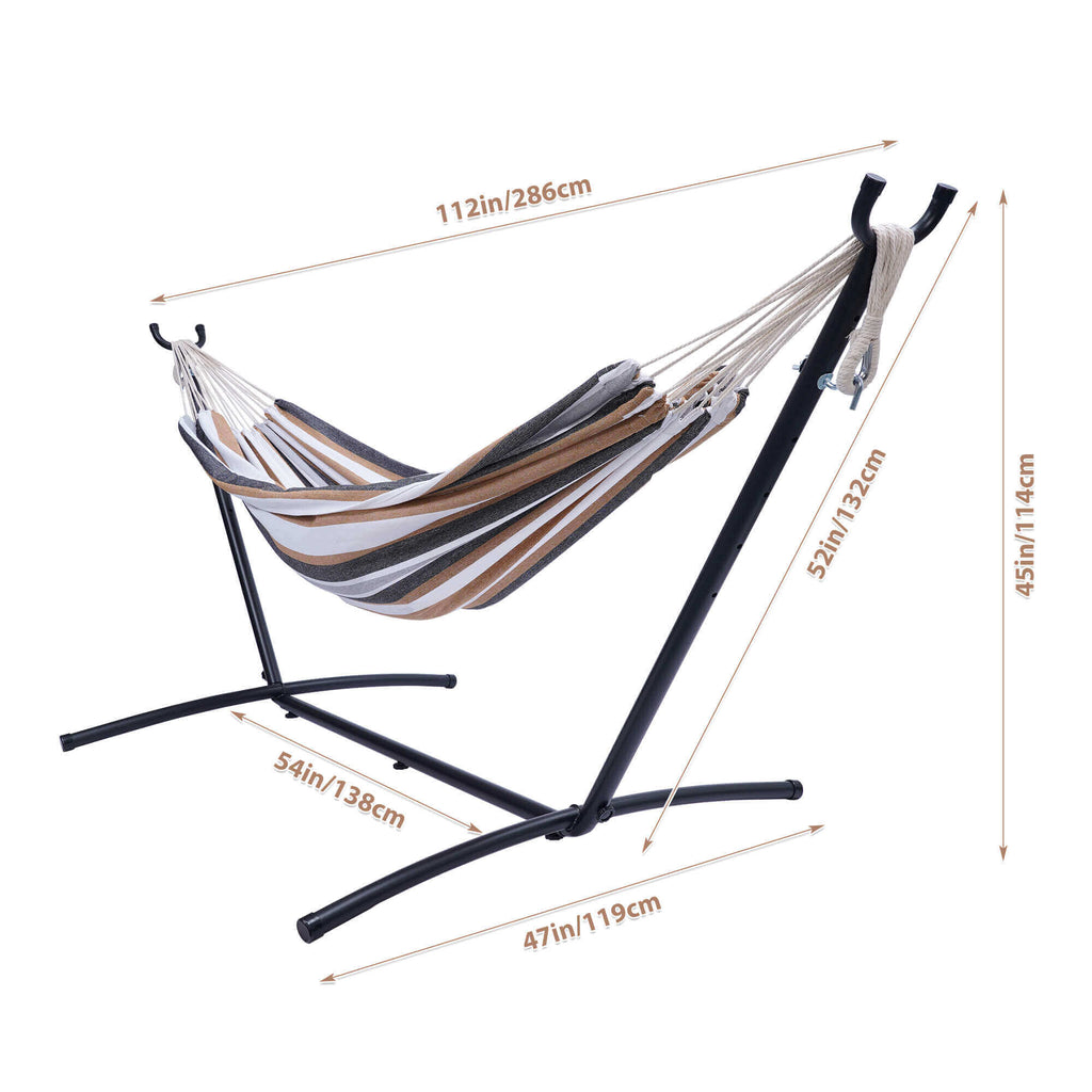 Arttoreal Double Hammock Bed with Space Saving Steel Stand/2 Person Freestanding Hammock with Carrying Bag for Garden Yard Outdoor 450lb Capacity