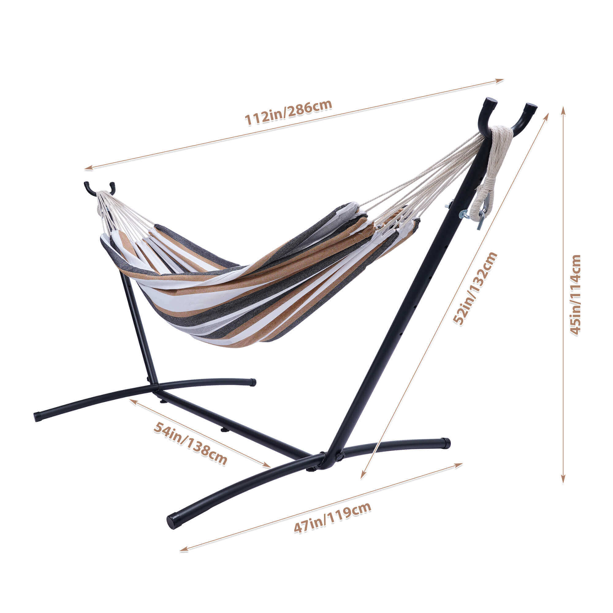 Arttoreal Double Hammock Bed with Space Saving Steel Stand/2 Person Freestanding Hammock with Carrying Bag for Garden Yard Outdoor 450lb Capacity