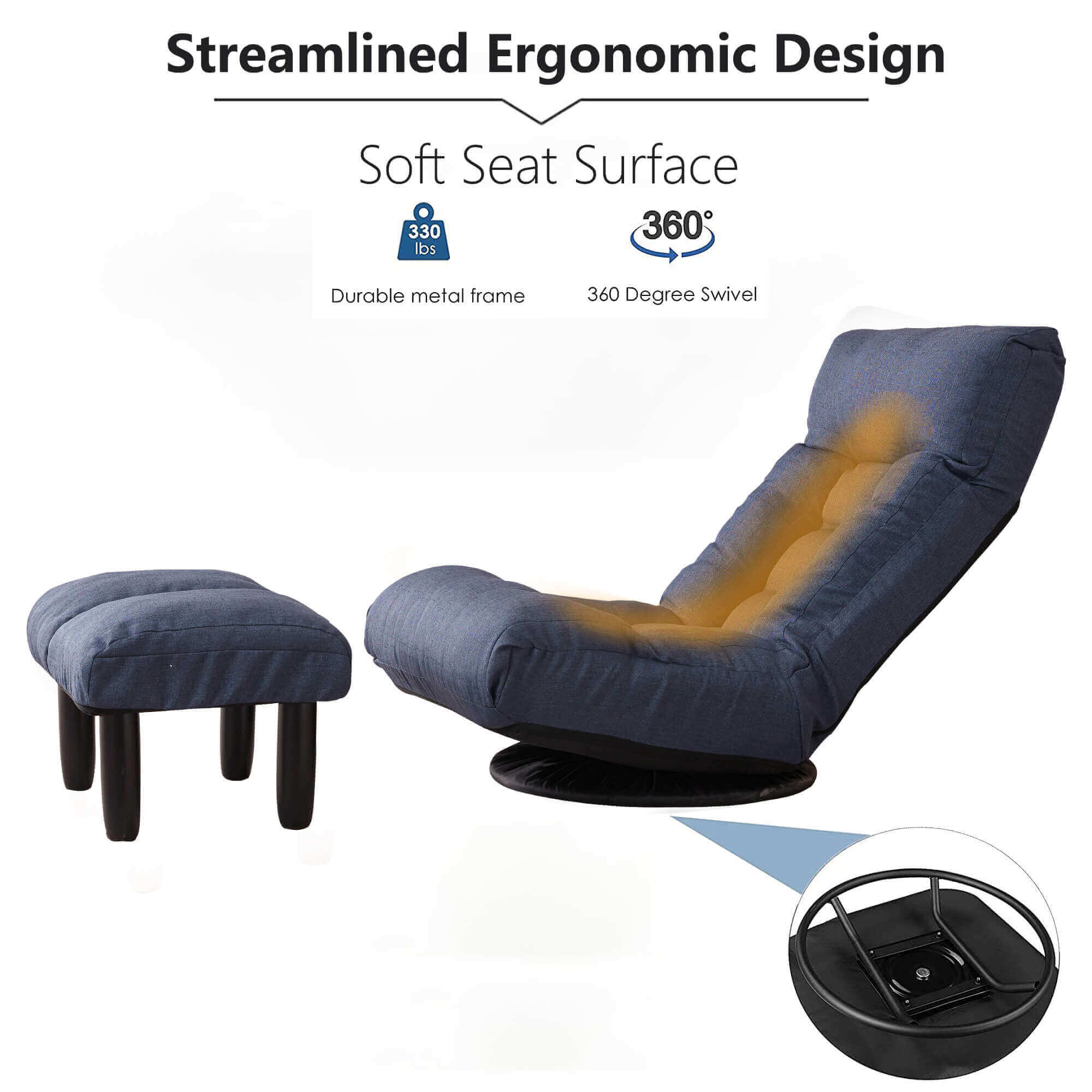 Arttoreal 360-Degree Swivel Floor Chair Reclining Chair/Folding Chair Single Lazy Sofa Tatami Adjustable Chair for Balcony Bedroom Living Room