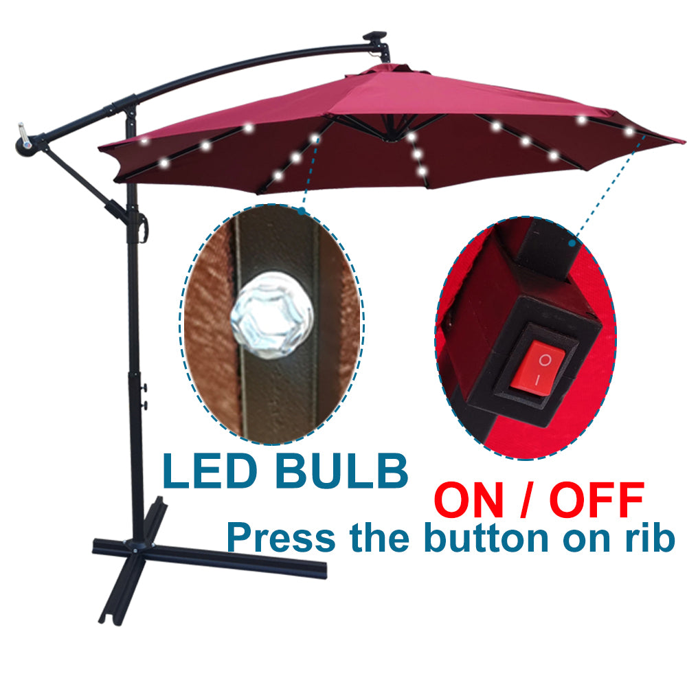 Outdoor Patio Umbrella Solar Powered LED Lighted / Sun Shade with UV & Water Fighting Material and a Sturdy Stand