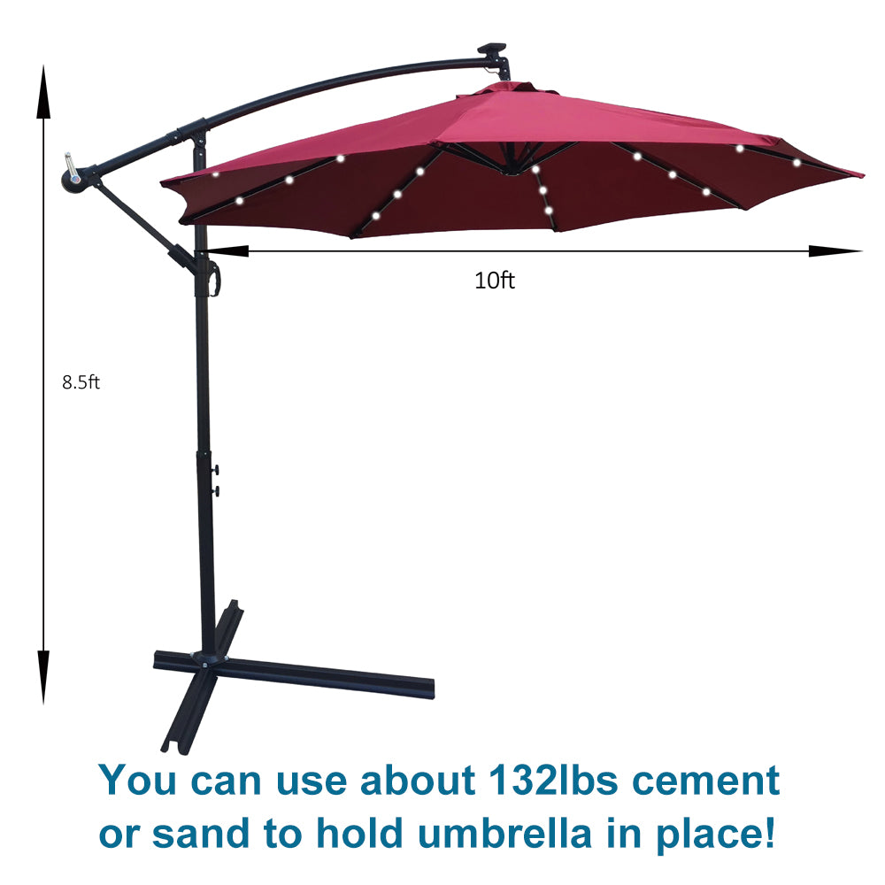 Outdoor Patio Umbrella Solar Powered LED Lighted / Sun Shade with UV & Water Fighting Material and a Sturdy Stand