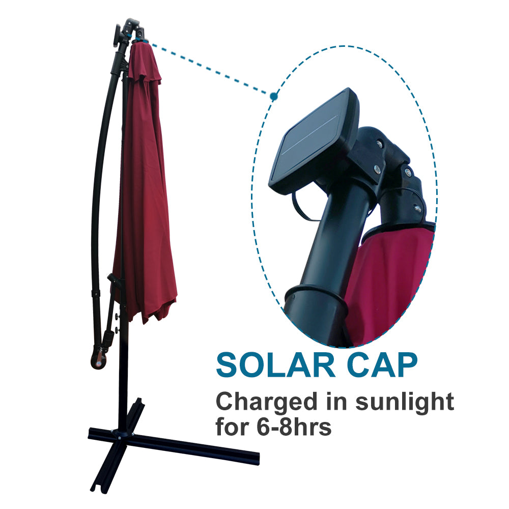 Outdoor Patio Umbrella Solar Powered LED Lighted / Sun Shade with UV & Water Fighting Material and a Sturdy Stand