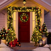 Pre-lit-Decorated Artificial Christmas Tree/ 4-Piece Set Christmas Tree with Garland Wreath and Set of 2 Entrance Trees