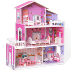 Wooden Dollhouse for Kids/ Dollhouse House Toy with 24pcs Furniture Preschool Playset for Girls Toddlers Gift