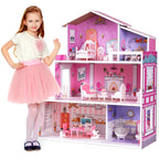 Wooden Dollhouse for Kids/ Dollhouse House Toy with 24pcs Furniture Preschool Playset for Girls Toddlers Gift