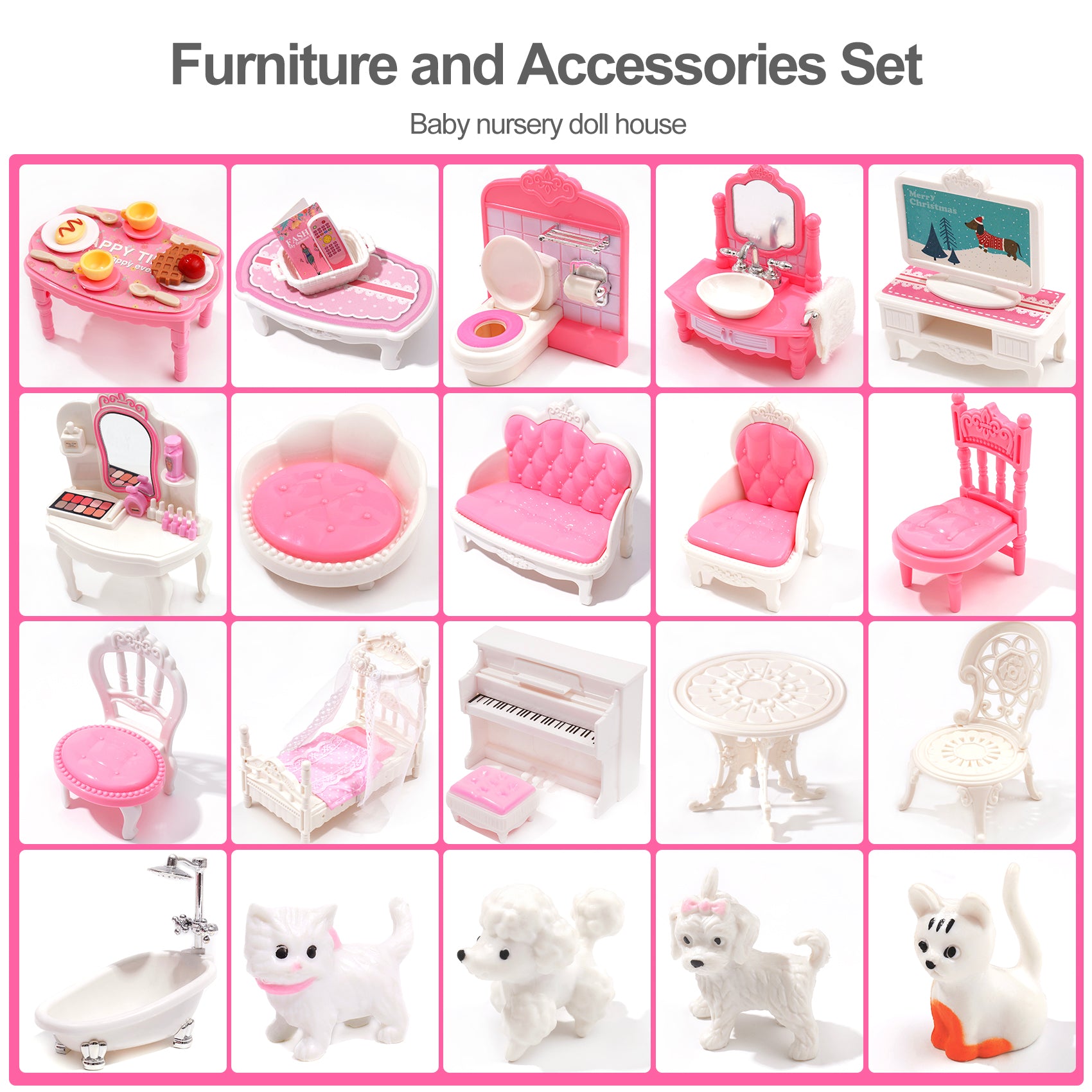 Wooden Dollhouse for Kids/ Dollhouse House Toy with 24pcs Furniture Preschool Playset for Girls Toddlers Gift