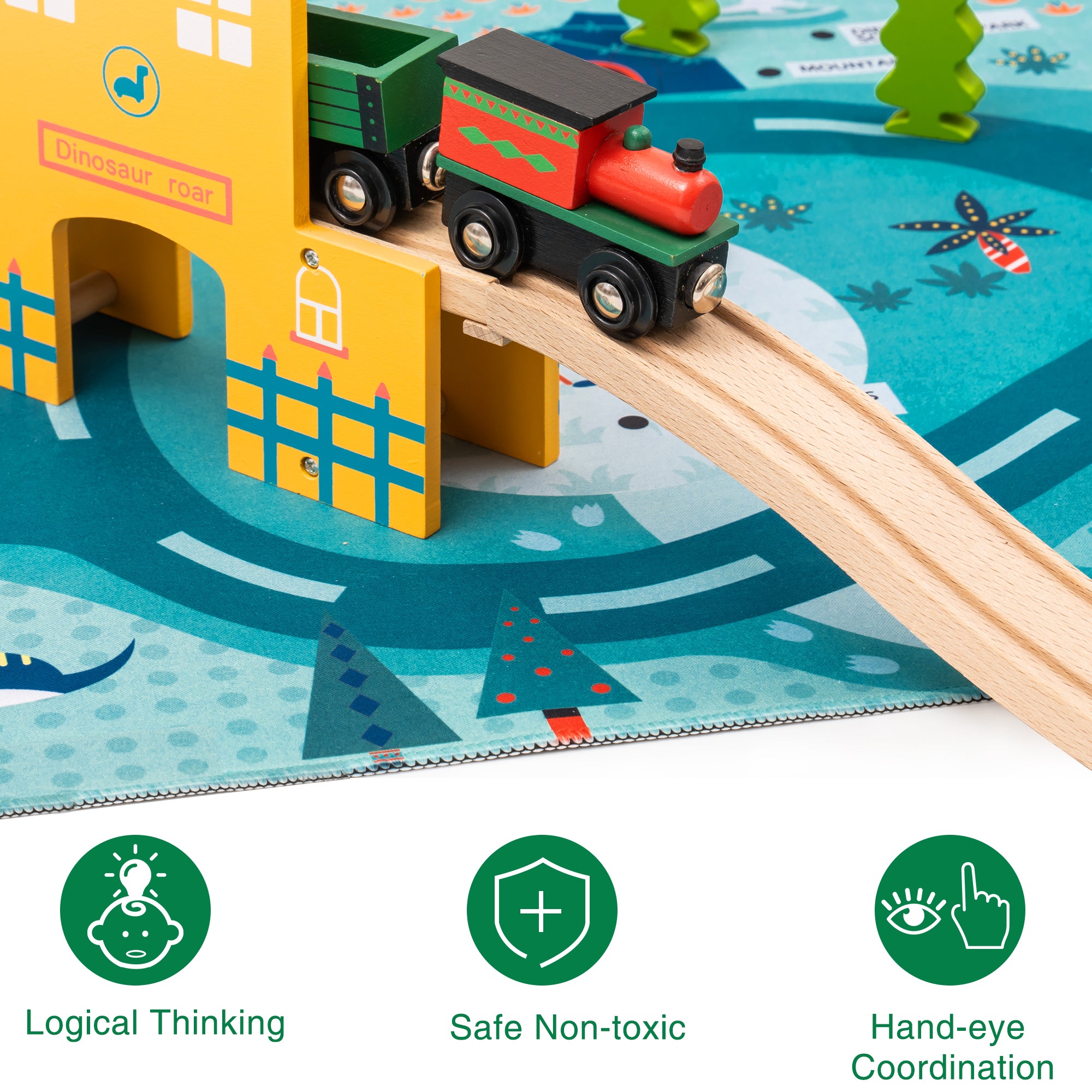 Wooden Train Toy Set/50 Pieces Wooden Train Track Set with Bridge Ramp Magnetic