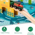 Wooden Train Toy Set/50 Pieces Wooden Train Track Set with Bridge Ramp Magnetic