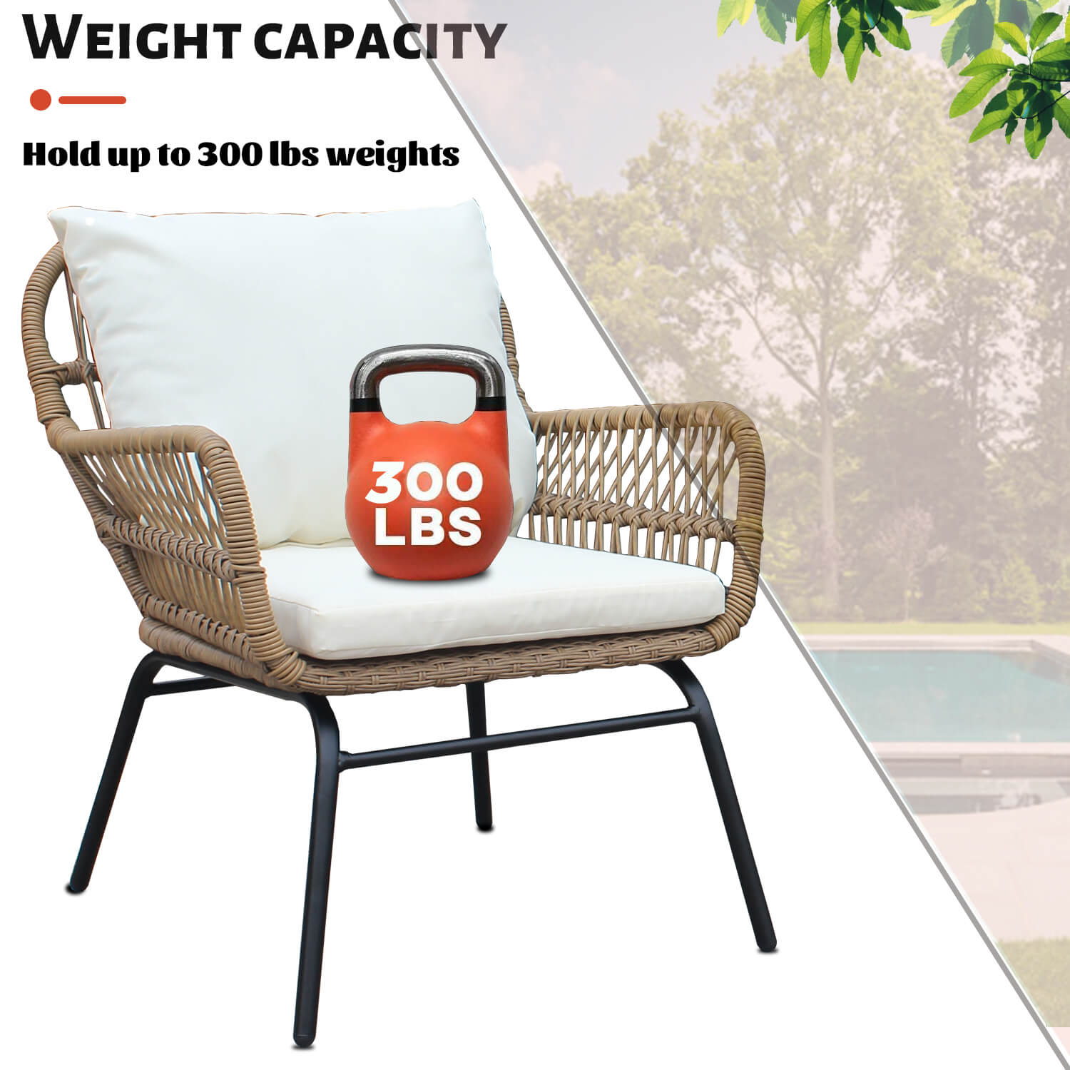 Outdoor Patio Furniture Wicker Sofa Chair Set with Beige Cushion,Round Tempered Glass Table and Furniture Cover
