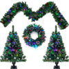 Pre-lit-Decorated Artificial Christmas Tree/ 4-Piece Set Christmas Tree with Garland Wreath and Set of 2 Entrance Trees