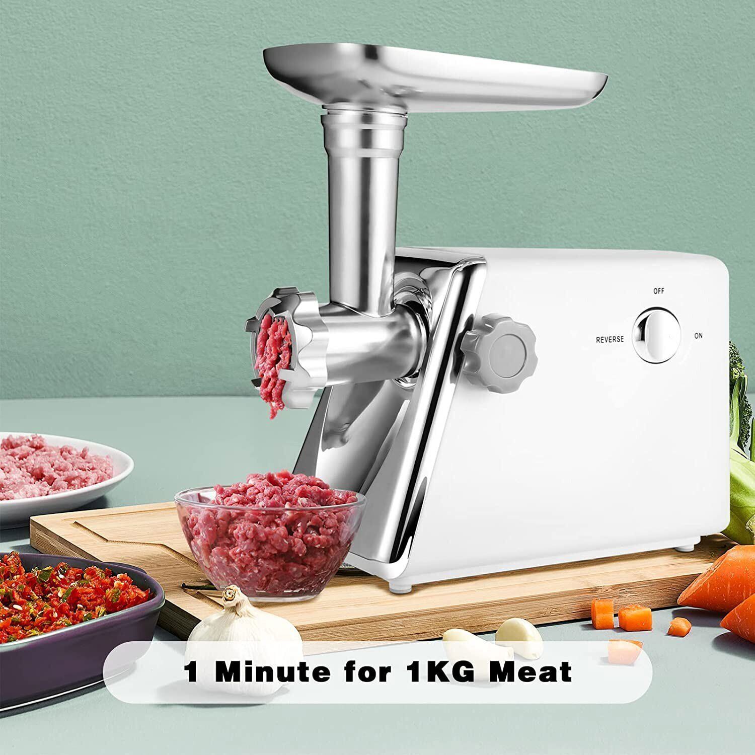 Electric Meat Grinder/Heavy Duty Meat Mincer/Food Grinder with Sausage & Kubbe Kit 3 Grinder Plates Suitable for Home Kitchen, White