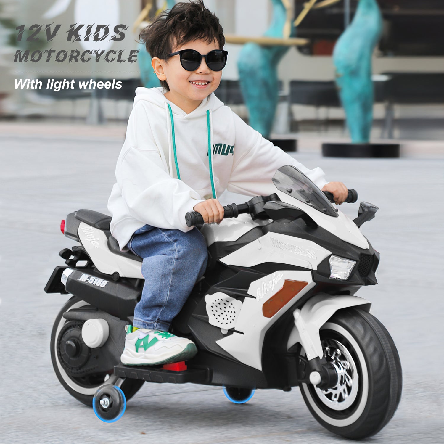 Kids Ride On Motorcycle/ 12V Battery Ride On Bike w/ Training Wheels