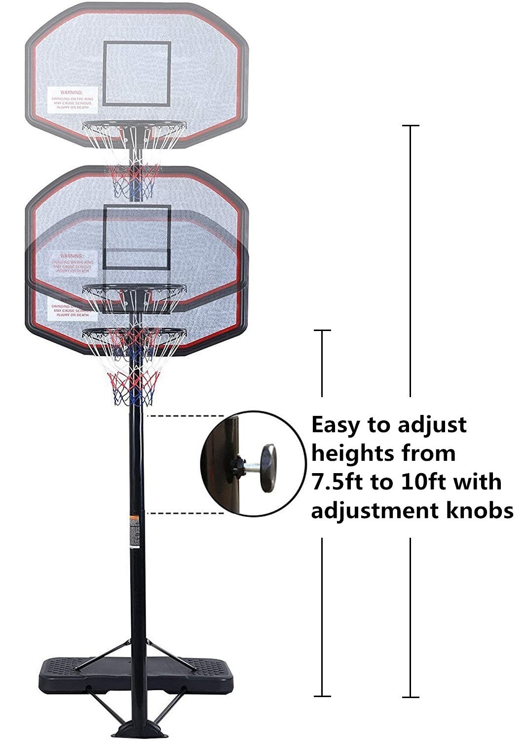 Basketball Hoop System Height Adjustable Portable Basketball Stand for Teens Adults Indoor Outdoor w/Wheels