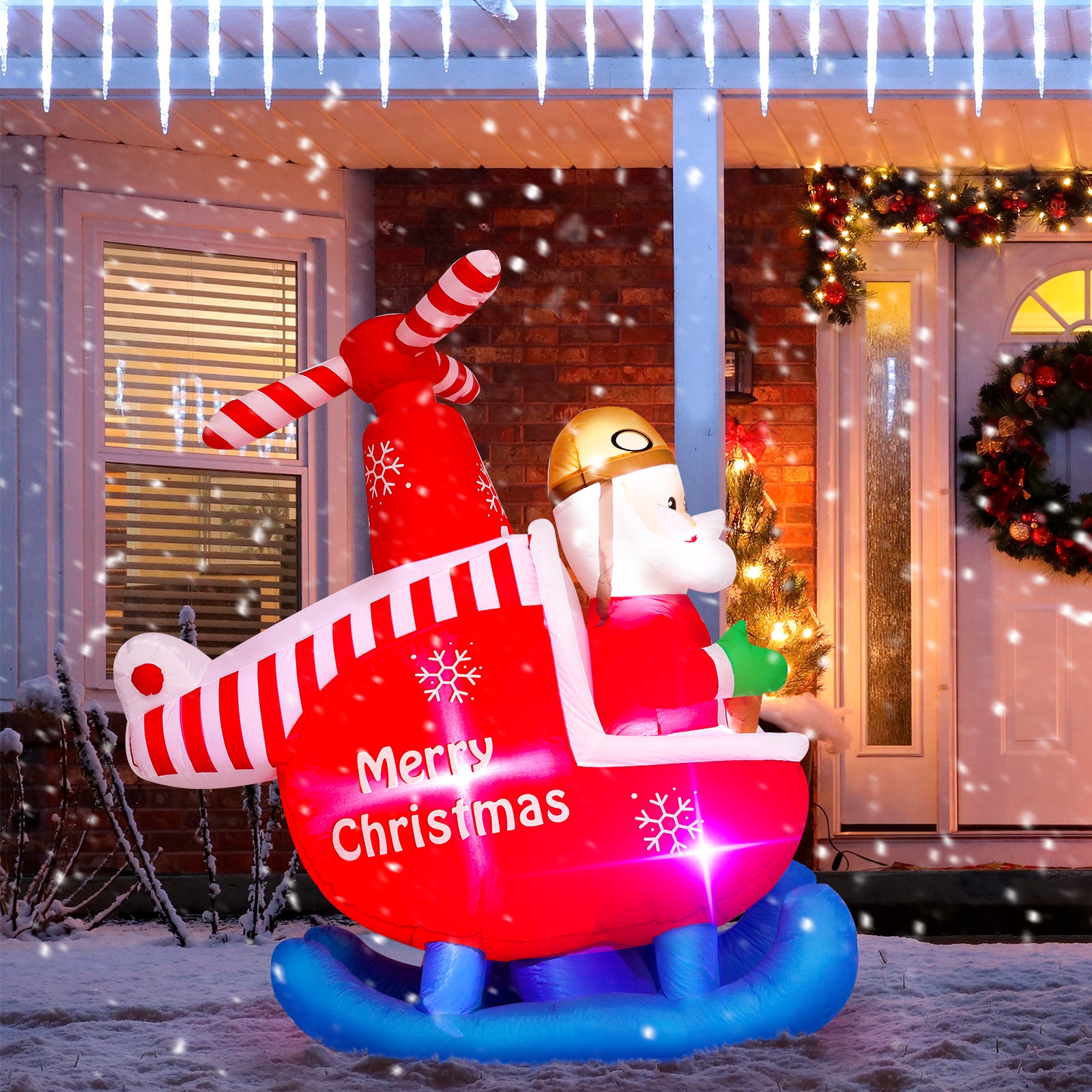 6FT Christmas Decorations Inflatable Santa, Built-in LED Outdoor Indoor Yard Lighted for Holiday Season,Quick Air Blown Santa w/Helicopter