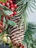 Artificial Christmas Wreath/ Pine Cone Grapevine Glitter Wreath with Bells Red Berries