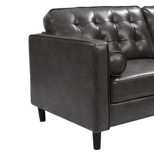 Tufted Leather Loveseat Sofa/Home Sofa High Elastic Foam Simple Modern 3 Seater Sofas, Dark grey