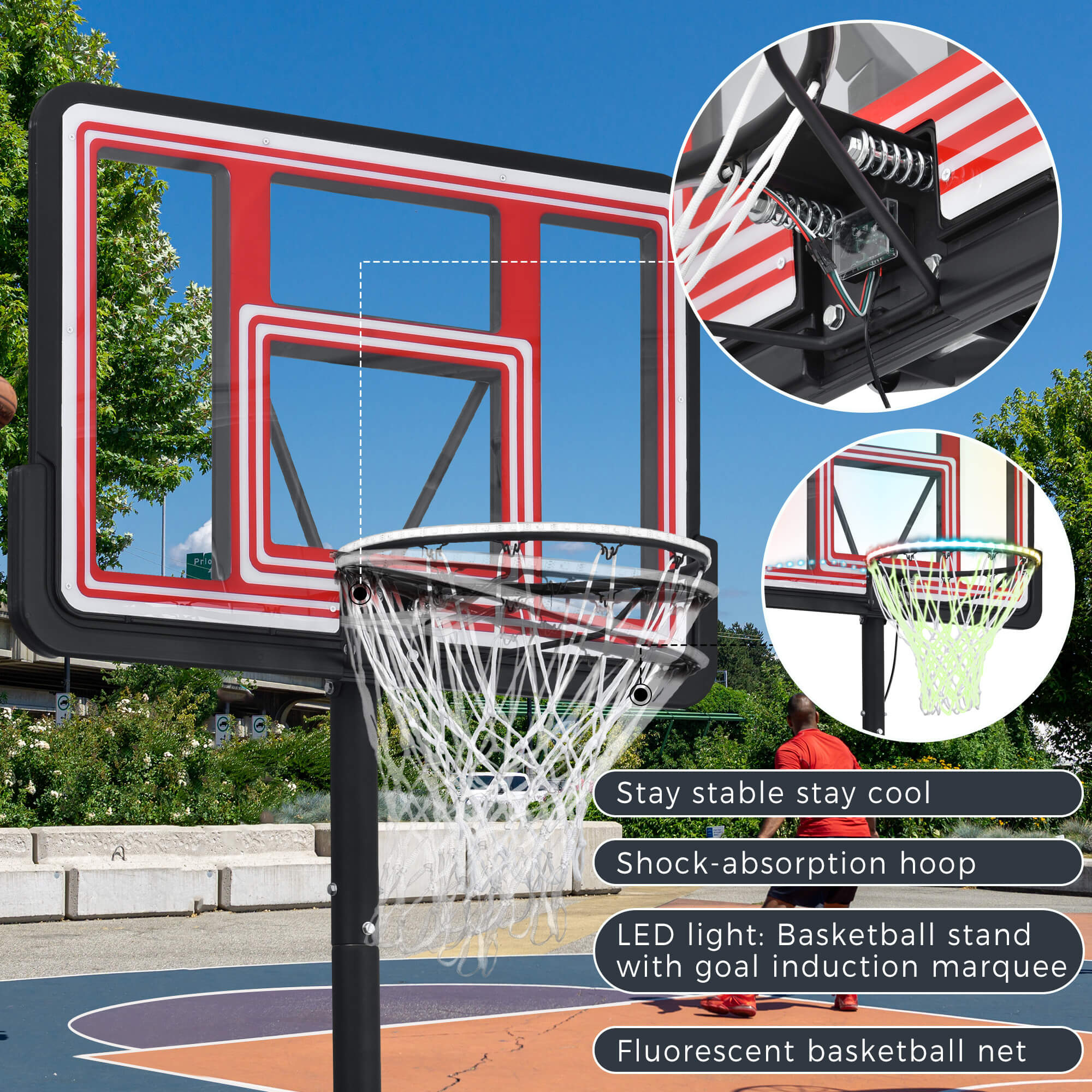Portable Basketball Hoop Height Adjustment for Teens Adults LED Basketball Hoop Lights