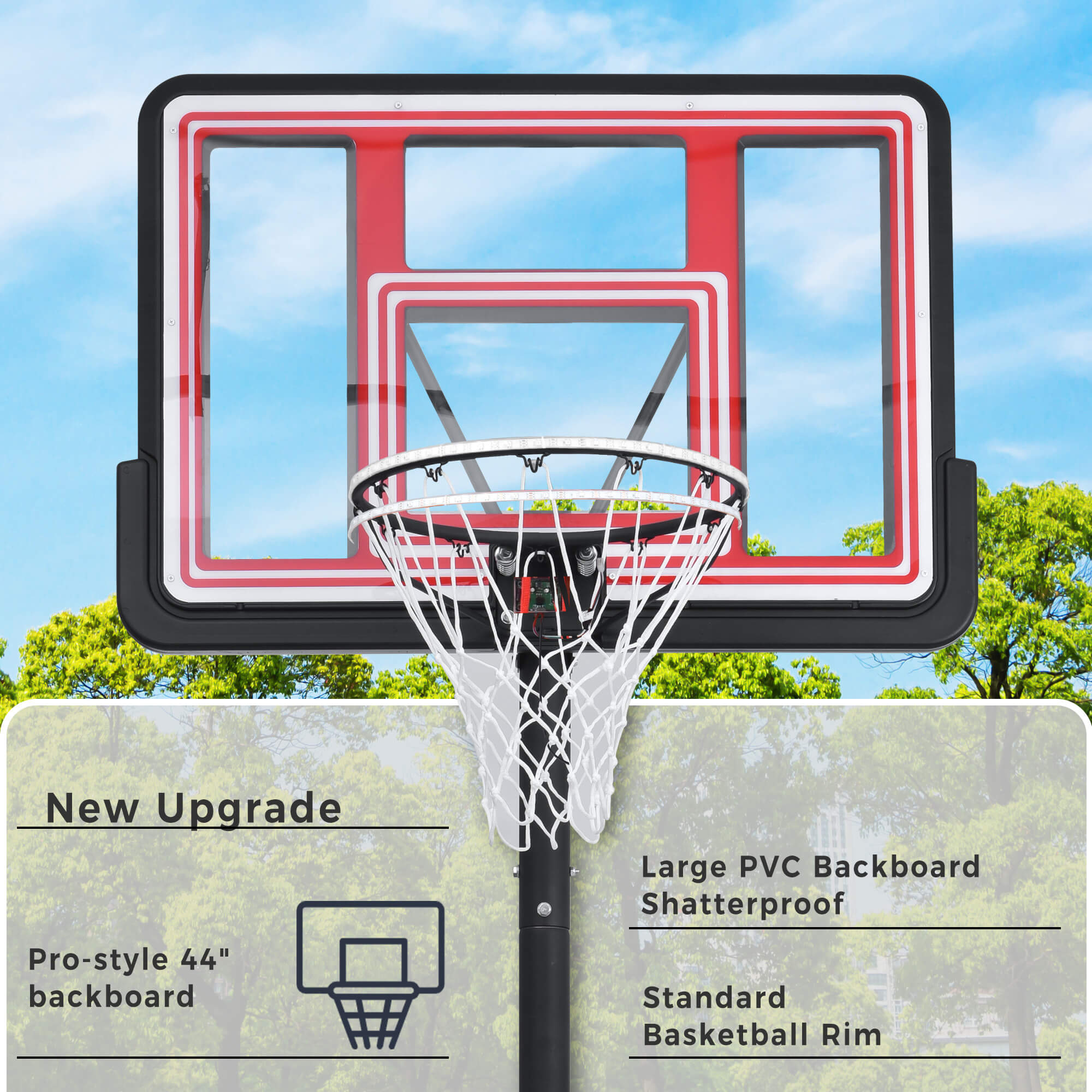 Portable Basketball Hoop Height Adjustment for Teens Adults LED Basketball Hoop Lights