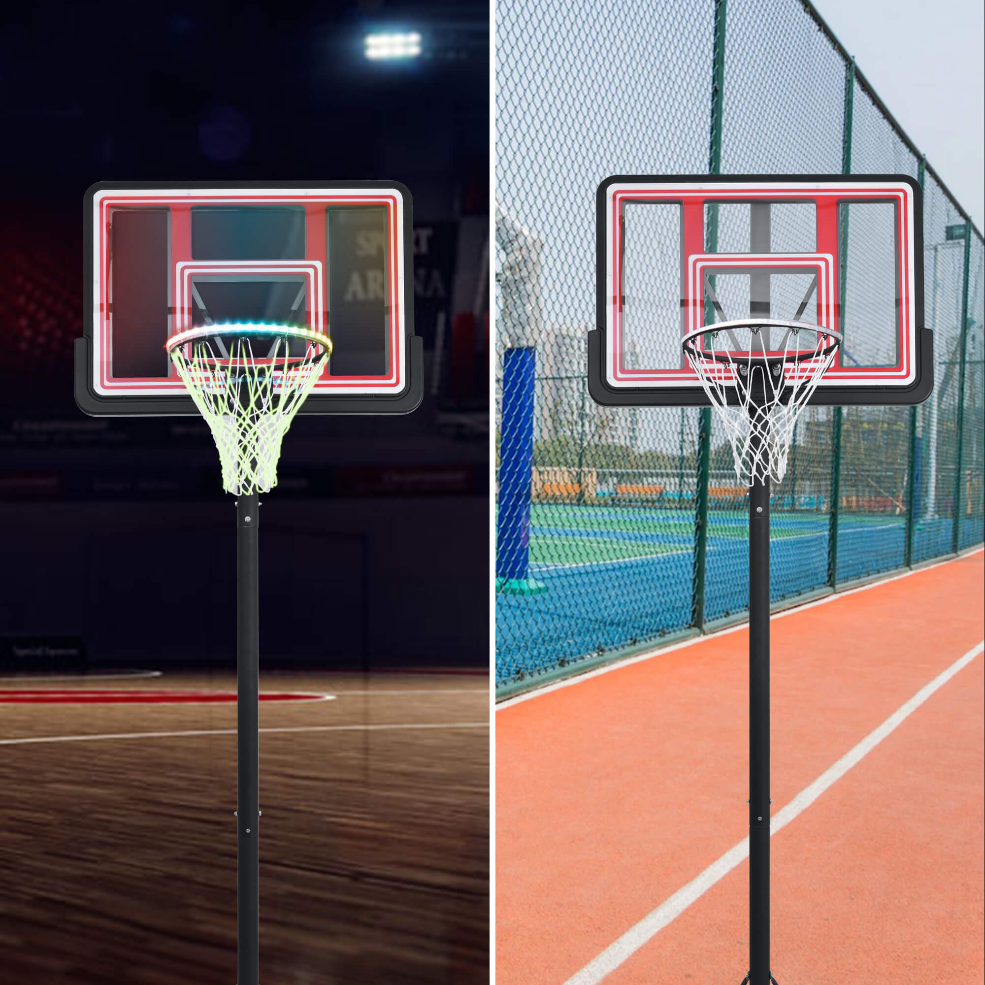 Portable Basketball Hoop Height Adjustment for Teens Adults LED Basketball Hoop Lights