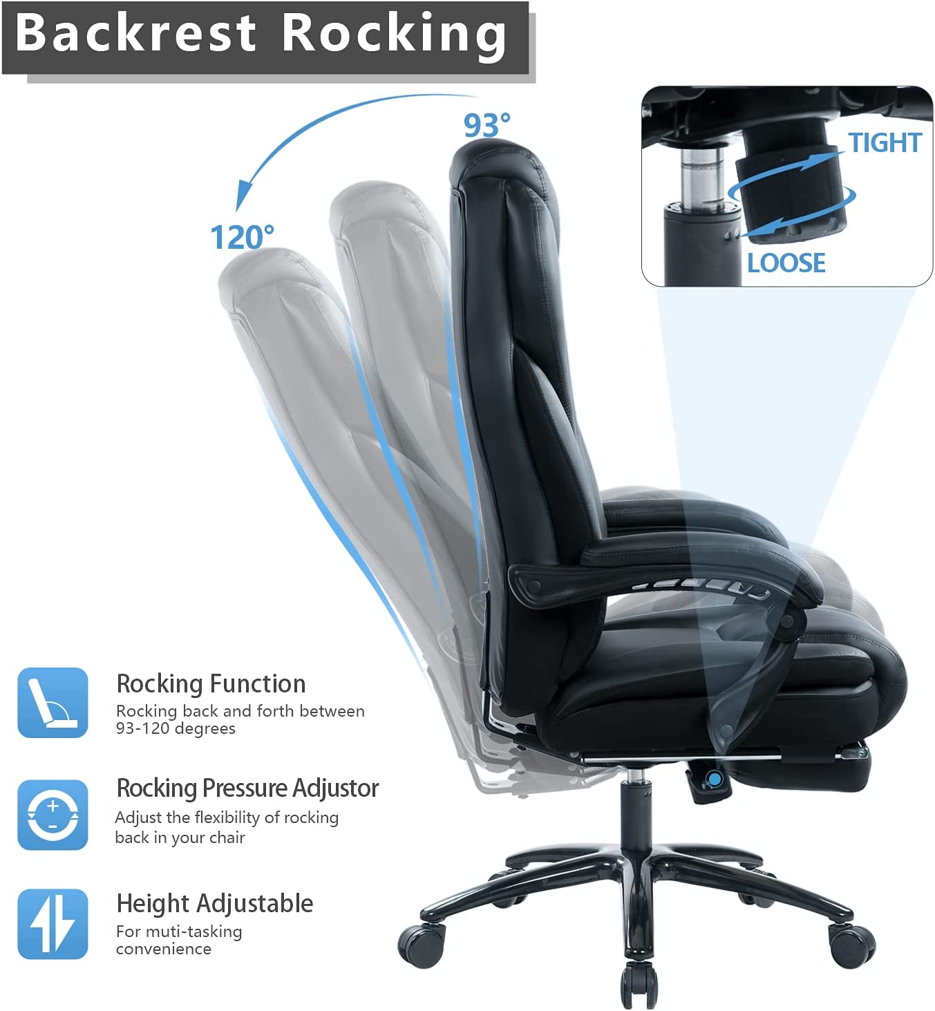 Arttoreal High Back Adjustable Executive Office Chair/Executive Recliner Chair, Black