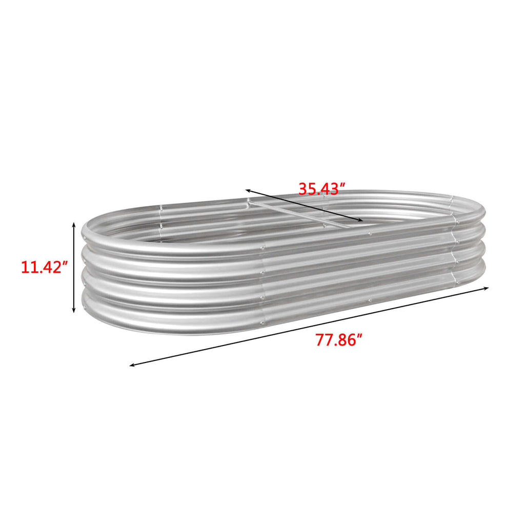 Outdoor Raised Garden Bed/Planter Raised Garden Boxes/ Oval Large Metal Raised Planter Bed for for Plants, Vegetables and Flowers, Silver