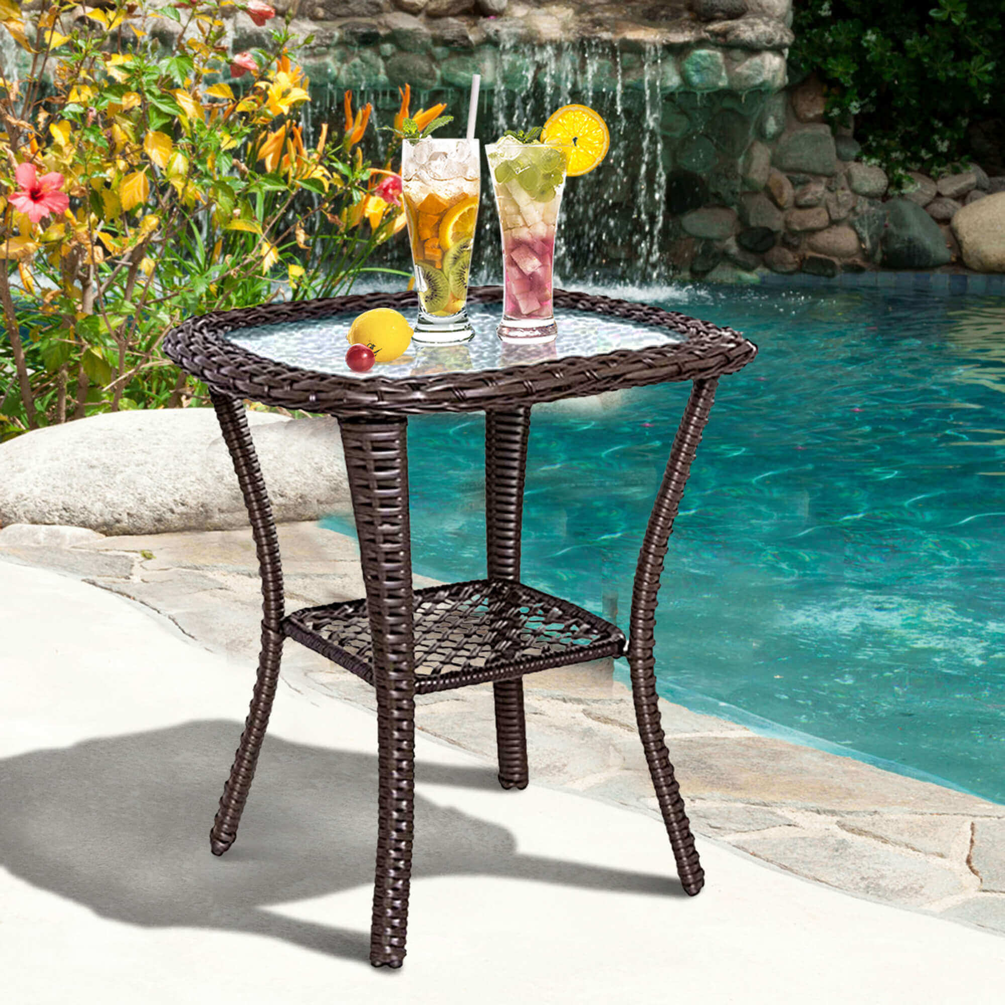 Arttoreal Outdoor Furniture Wicker Recliner Set/ Patio Recliner Chair Set/ Rattan Recliner and Tempered Glass Top Side Coffee Table (3 pcs)