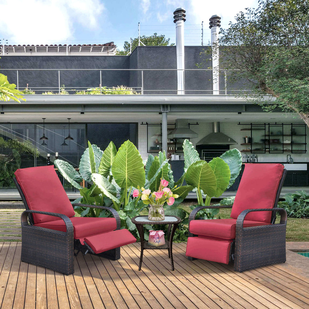 Arttoreal Outdoor Furniture Wicker Recliner Set/ Patio Recliner Chair Set/ Rattan Recliner and Tempered Glass Top Side Coffee Table (3 pcs)