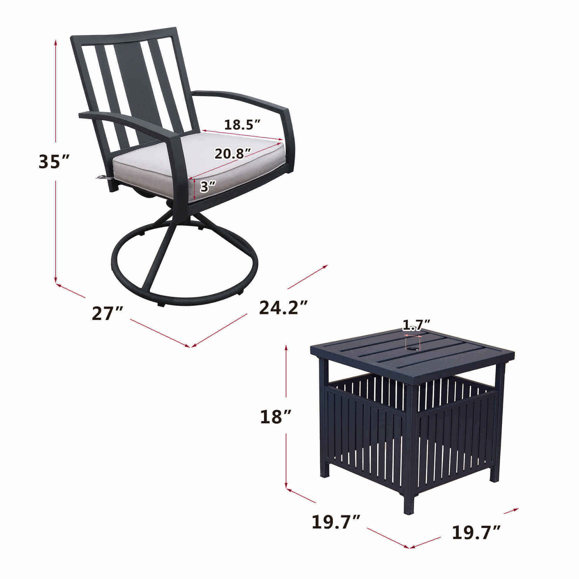 3Pcs Outdoor Patio Swivel Rocker Chairs /Patio 360-Degree Swivel Metal Frame Dining Chairs Set of 3 with Coffee Table