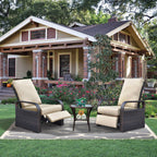 Arttoreal Outdoor Furniture Wicker Recliner Set/ Patio Recliner Chair Set/ Rattan Recliner and Tempered Glass Top Side Coffee Table (3 pcs)