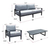 Arttoreal Outdoor Aluminum Furniture Set / 4 Pieces Patio Sectional Chat Sofa Chair Conversation Set with Table