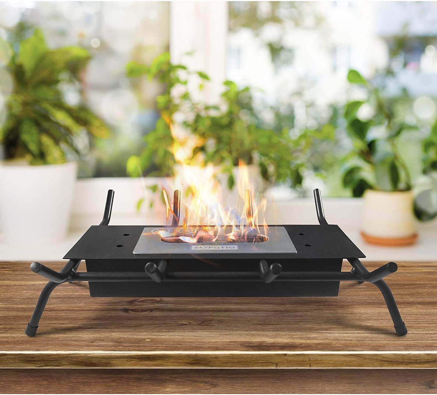 Top Fireplace with Grates / Ventless Indoor Outdoor Fire Pit Tabletop Portable Fire Bowl Pot Fireplace in Black