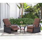 Arttoreal Outdoor Furniture Wicker Recliner Set/ Patio Recliner Chair Set/ Rattan Recliner and Tempered Glass Top Side Coffee Table (3 pcs)