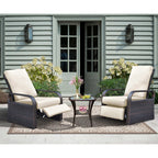 Arttoreal Outdoor Furniture Wicker Recliner Set/ Patio Recliner Chair Set/ Rattan Recliner and Tempered Glass Top Side Coffee Table (3 pcs)