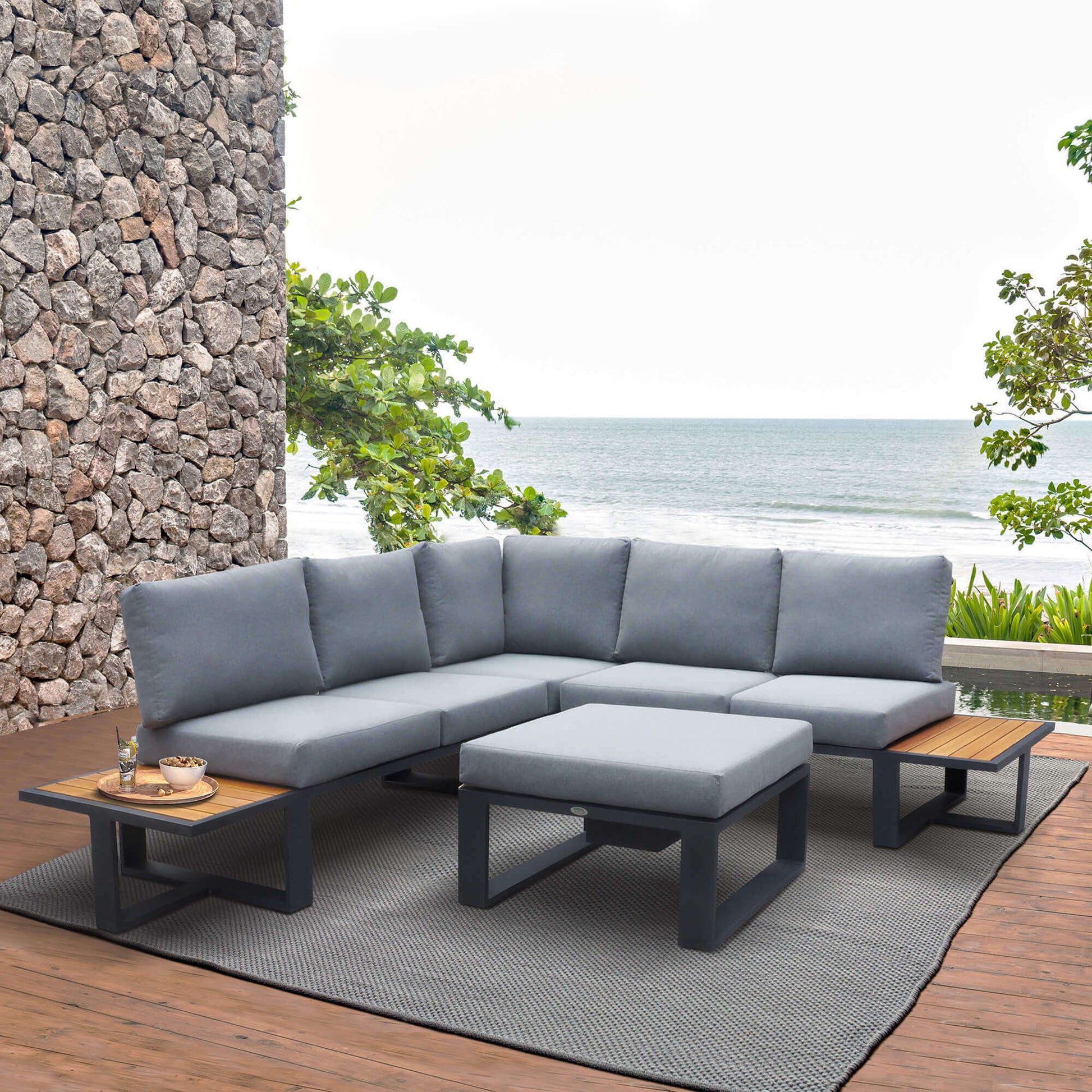 Arttoreal Aluminum Patio Sofa 3 Piece Outdoor Sectional Set, Outdoor Furniture with Tea Table