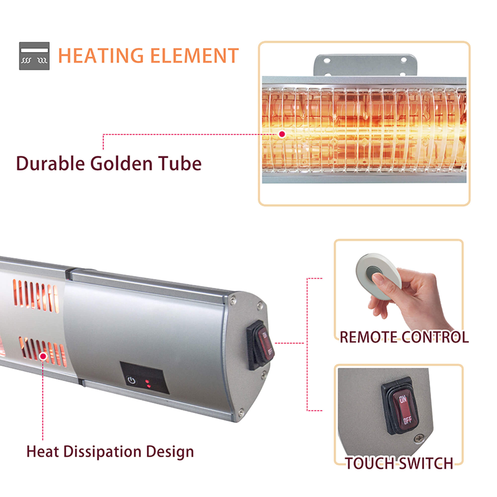 Arttoreal Wall Mounted Infrared Electic Patio Heater / Home Space Heater / Infrared Radiant Heater